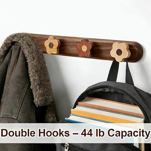 Kids Coat Rack Wall Mount - Wood Cute Flower Coat Hooks for Hanging Clothes,Purse,Robe,Towels,Backpack,Modern Decorative Walnut Wall hooks Heavy Duty Hanger for Girls Nursery,Bathroom,Entryway&Bedroom thumbnail 6