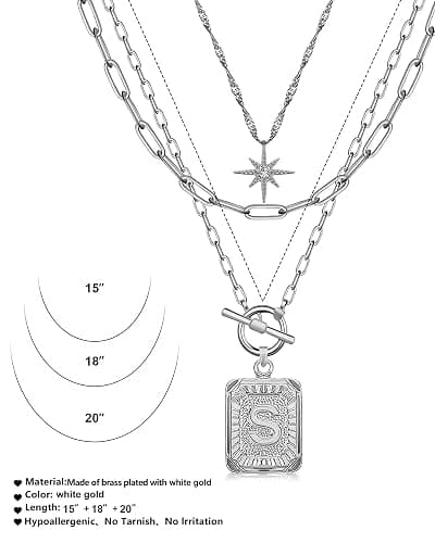 MJartoria Layered Initial Necklaces for Women Trendy, 14K Gold Plated Brass Simple Star Choker Square Letter Pendant Necklace, Paperclip Chain Necklaces Jewelry Gifts thumbnail 5