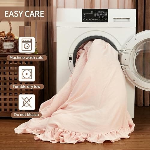 CAROMIO Pink Ruffled Comforter Set Queen Size, 3PCS Soft Washed Microfiber Lightweight & Fluffy All-Season Bedding Comforter with Vintage French Country Style, Pink, 90x90 in thumbnail 8