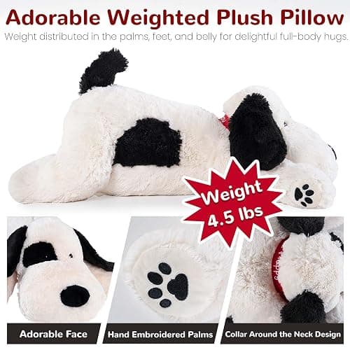 meowtastic Black & White Dog Weighted Stuffed Animals - 22 Inch 4.5 Pounds Weighted Plush Dog Stuffed Animals - Big Stuffed Dog Plush Pillow - Cute Plush Toys Gifts for Kids & Adults (22" 4.5 lbs) thumbnail 3