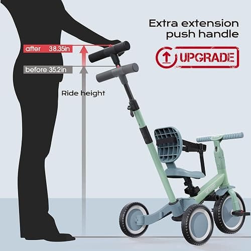 newyoo Toddler Tricycle with Push Handle for 1-3 Year Old, Toddler Bike, Birthday Gifts and Toys for Boys and Girls, 5 in 1 Kids Trike, Convert to Baby Balance Bike, Green, TR007 thumbnail 3