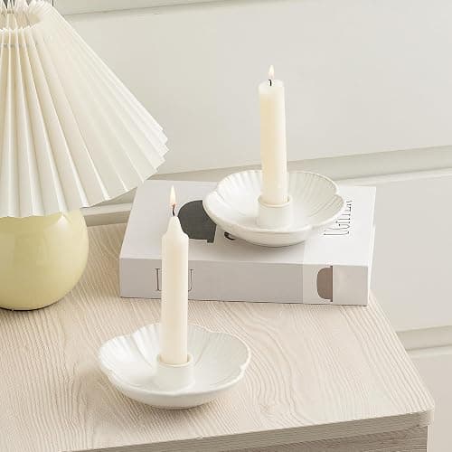 Ceramic Candlestick Holder， Candle Holder for Taper Candles,Incense, Santo Palo, Halloween Christmas Wedding Parties, Dining Room Home Decoration Display - White thumbnail 3