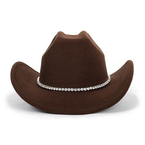 IZUS Women Sparkly-Rhinestone Western-Cowgirl-Hat Glitter-Bling Cowboy-Hat Felt-Rodeo-Hat for Disco-Party Medium/Large thumbnail 4