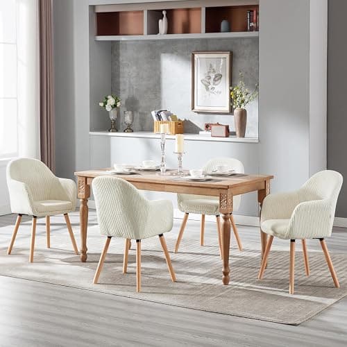WOLTU Esszimmerstühle 4er Set, Stuhl Esszimmer Esstisch, Küchenstuhl Armlehnstuhl Polsterstuhl, Sessel Wohnzimmer Modern, mit Armlehnen, aus Cord, Massivholzbeine, Beige, EZS26cm-4 thumbnail 2