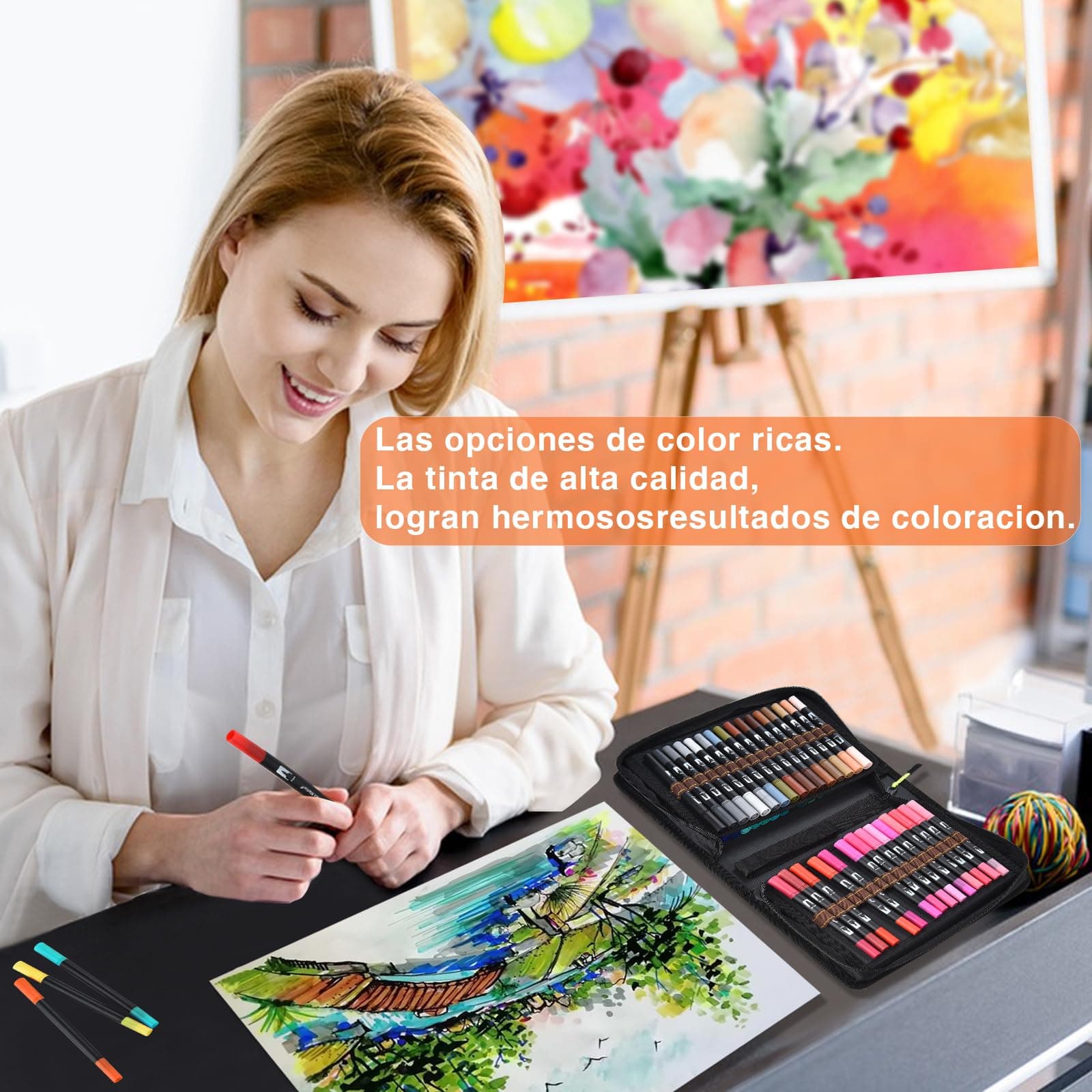 72/100/120 Colores Plumones Doble Punta Pencil, POVOLE Marcadores a Base de Agua No Toxico, Cepillo de Nailon 1-2mm y Punta Fina 0.4mm Para Niños y Adultos, Colorear Lettering Dibujar Caligrafía - 72 Colores thumbnail 5