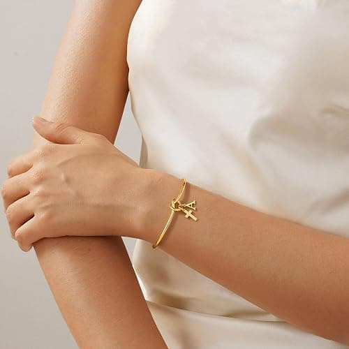 M MOOHAM Gold Cross Bracelet for Women Girls, Letter A-Z Cuff Knot Bracelet | 14K Gold Plated, Cross Initial Bracelet, Non Tarnish Gold Bracelet, Religious Christian Baptism Gift, Waterproof Jewelry thumbnail 2