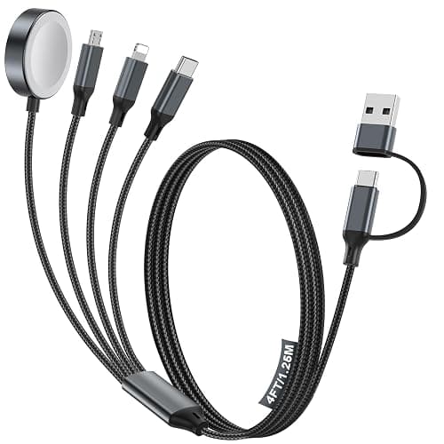 Travel Essentials,2 Pack Multi Charging Cable for Apple Watch Charger/iPhone Charger,USB A & Type C Cord for iWatch Series/iPhone 17-11/Samsung S25-S20,Android Phone,airPods,Car[1.5M]-Black - Image 1