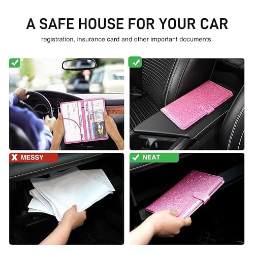 Weishenghuo Car Registration and Insurance Card Holder, Car Document Holder for Cards, Driver Vehicle License Document Glove Box Compartment Organizer, Car Essentials - Glitter Pink-2 thumbnail 4