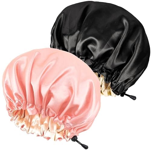 Ranphykx 2PCS Satin Sleep Cap,Adjustable Double-Sided Sleep Bonnet,Bonnet Cap for Sleep (1 Black+ 1 Pink) - Image 1