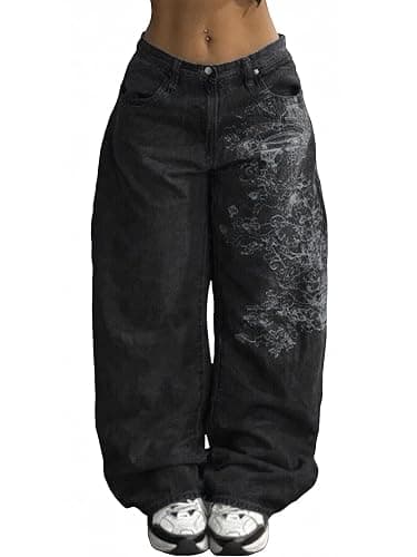 EMMIOL Women Boyfriends Hip Hop 90s Vintage Baggy Jeans Loose Denim Pants Mid-Low Waist Jeans thumbnail 2