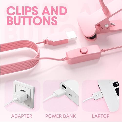Geisofu UV Nail Lamp - UV Light for Gel Nails, Flash Cure Lamp | LED Gooseneck Flash Cure Lamp for Nails, Manicure Dryer Black Light with Clamp, 365+395nm 5V 3W 4 Levels Dimming Pink thumbnail 5