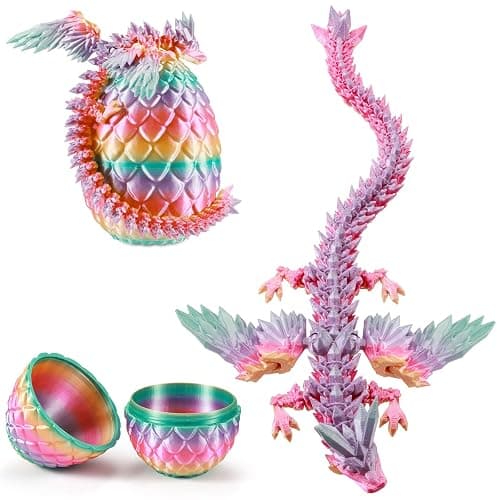 3D Printed Dragon Egg 12" Winged Dragon Inside with Articulated Horn, Rainbow Fidget Sensory Toy, Birthday Party Gift, Flexible Desk Companion, Easter/Christmas Surprise Stuffers (Random Candy Color) - Image 1