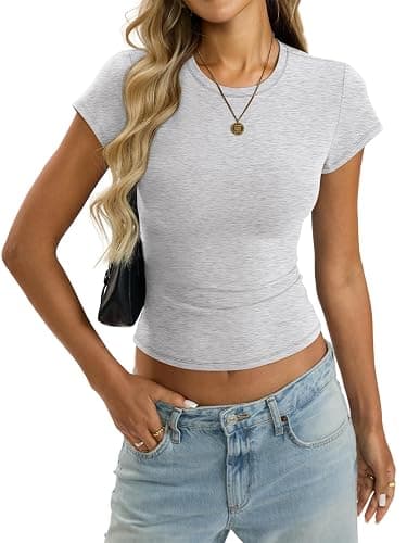 EasyGala Womens Cotton Crop Baby Tee Basic Crew Neck T Shirts Fitted Going Out Tops Summer Cute Gym Workout Clothes 2026 thumbnail 2