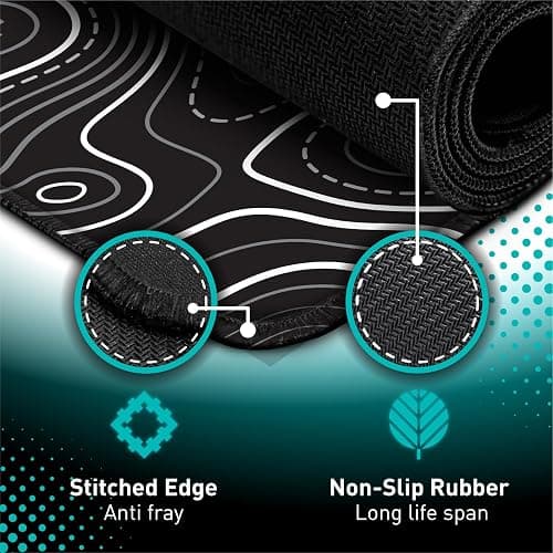 Pixiecube Minimalist Topographic Map Mouse Pad - Contour Extended Large Stitch Edge Mousepad. Black & White Non-Slip XXL Gaming Desk Mat thumbnail 3