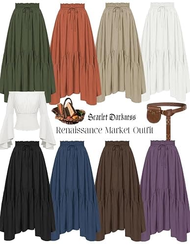 Scarlet Darkness Maxi Skirts for Women High Waist Renaissance Skirt Long Skirt with Pockets thumbnail 5