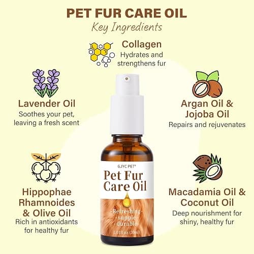 GJYC PET Pet Fur Care Oil - Detangles, Reduces Shedding - Adds Shine with Collagen & Natural Oils - Leave-in Conditioner for Dogs & Cats - 1.01 fl. oz thumbnail 3