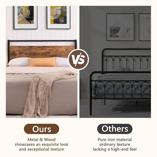 anwickjeff Wood Headboard Queen Size Bed, Easy Assembly Headboard with Rustic Solid Wood Board,Only with Metal Slats Sturdy, Farmhouse Headboards for Adjustable Bed, Rustic Brown (Queen) thumbnail 7