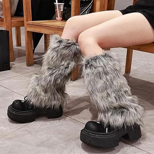 Muorruo Fluffy Leg Warmers, Long Furry Leg Warmers, Warm Fur Boot Covers for Women and Girls for 80s Parties, Festivals, Cosplay and Everyday Winter Wear thumbnail 5