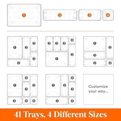 Lifewit 41 PCS Drawer Organizer Set Clear Plastic Desk Drawer Dividers Trays Dresser Storage Bins Separation Box for Makeup, Jewelries and Gadgets, Bedroom, Bathroom, Office thumbnail 4