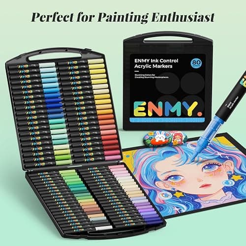 ENMY 80 Colors Acrylic Paint Markers, Direct Liquid Acrylic Paint Marker Pen, Fabric Markers for Textile, Canvas, Rock, Glass, Wood, Paper, DIY, Acrylic Coloring Pens for DIY Craft Supplies thumbnail 2