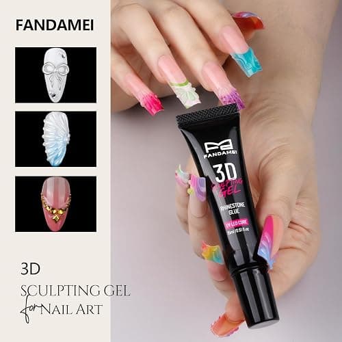 FANDAMEI 3D Nail Gel Kit, 15g 3D Sculpting Gel, 5 Box Nail Pearls Charms and Gems Clear&AB Nail Rhinestones, Metal Nail Beads&Gold Silver White Pearl Chrome Powder for DIY Manicure, UV/LED Lamp Needed thumbnail 2