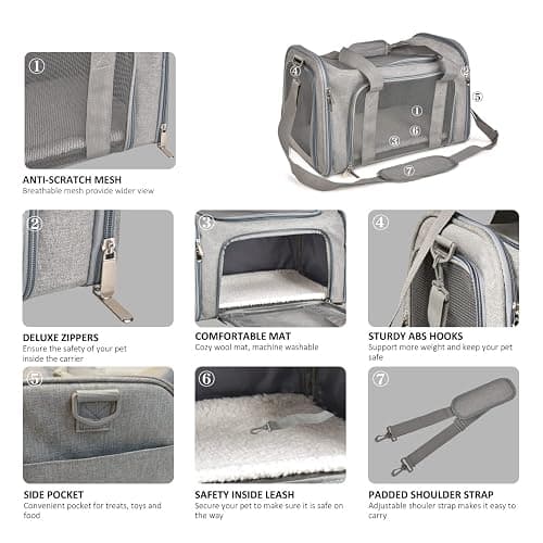 Henkelion Cat Carriers Dog Carrier Pet Carrier For Small / Medium Cats Dogs Puppies (Up To 15lbs), TSA Airline Approved Small Dog Carrier Soft Sided, Collapsible Waterproof Travel Puppy Carrier - Grey thumbnail 3