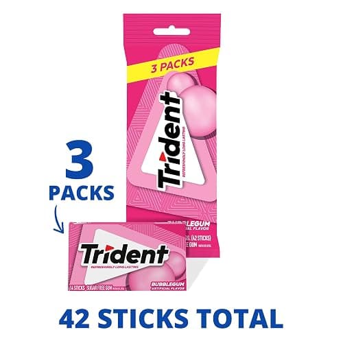 Trident Bubblegum Sugar-Free Gum, 3 Packs of 14 Pieces (42 Total Pieces) thumbnail 4