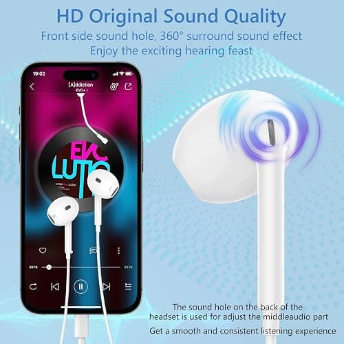 2 Packs for iPhone Headphones Wired Earbuds,【MFi Certified】 Earphones with Built-in Microphone & Volume Control,Nosie Reduction Earphones Wired Compatible with iPhone 14/14 Pro/13/12/11/XR/XS/X/8/7/SE thumbnail 3