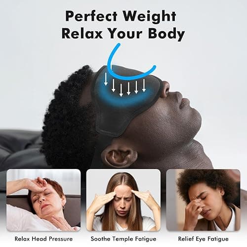 Weighted Eye Mask for Sleeping, 3D Contoured Sleep Mask Blackout with Adjustable Strap, Lash Extensions Sleeping Mask for Travel, Eye Cover Blindfold for Men Women (Black, 4.6oz) thumbnail 3