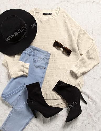 MEROKEETY Fall Long Sweaters for Women 2026 Trendy Long Sleeve Cute Knit Outfits Loose Fit Crewneck Work Casual Pullover thumbnail 8