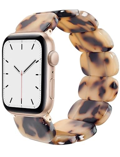 Heesch Tortoise Stretchy Watch Band Compatible with Apple Watch Serise Ultra/SE/8/7/6/5/4/3/2/1, Resin Cute Watch Strap Wristband for iWatch Bracelet for Women Men Girls, 38/40/41mm, 42/44/45/46/49mm, Oval Version - Image 1