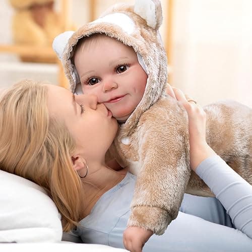 BABESIDE Reborn Baby Doll Clothes Set for 17-22 Inch Baby Dolls | Cute Bear Style Baby Doll Clothes with Hat, Khaki Baby Doll Accessories for Realistic Baby Dolls Girls & Boys thumbnail 6