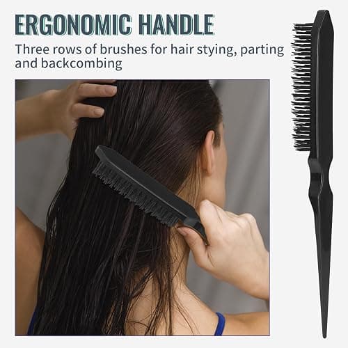 LORSEX Haarbürste mit 200ml Haar Sprühflasche, Entwirrbürste für Naturhaar für Afro Haare 3a bis 4c Verworrenes, Welliges, Lockiges Haar, mit 3 Stück Toupier Bürste Set Doppelkanten Bürste (Schwarz) thumbnail 5