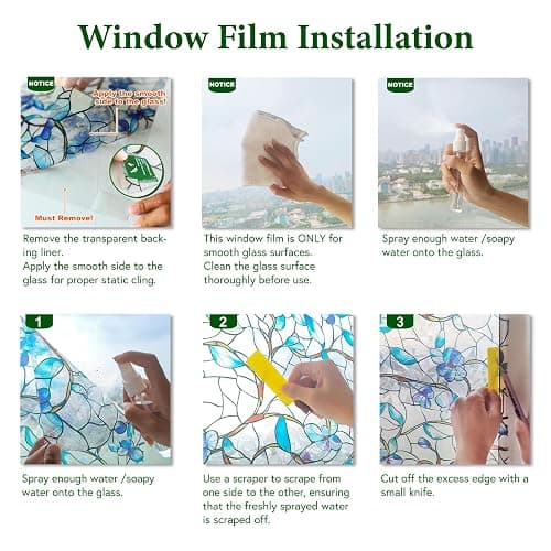 SOMWISE Window Privacy Film Stained Glass Decorative Static Cling Window Tint Sticker for Home Room Bathroom Glass Door Car Decor Rainbow Vinyl Renter Friendly one Way,17.5 * 78.5,Blue&Green Vine thumbnail 9
