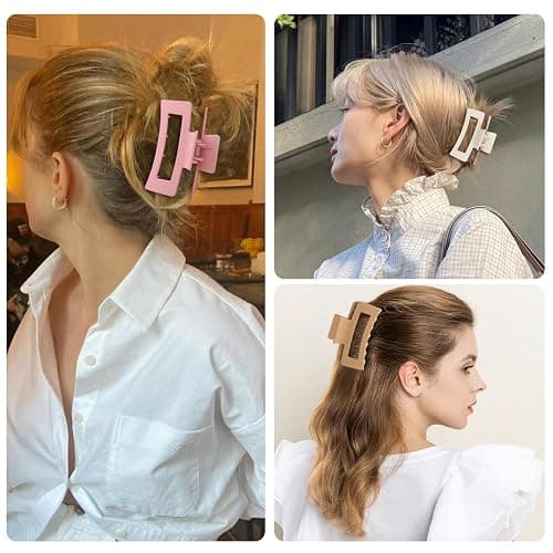 3.5 Inch Square Hair Clips for Women 6 Pack Hair Claw Clips Medium Claw Clips for Thick Thin Hair Rectangle Banana Jaw Hair Accessories for Women Girls -Basic thumbnail 7