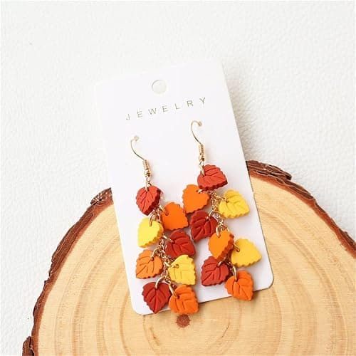 QLYOVWE Thanksgiving Maple Leaf Earrings for Women Handmade Red Yellow Clay Earrings Autumn Lightweight Fun Colorful Earrings Fall Wedding Jewelry Gift thumbnail 5