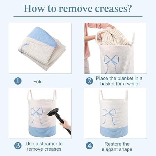 Honeydak Blue Laundry Basket Coquette Bow Hamper 15 x 17.7 Inches | Cotton Rope Hamper with Handle, Teens Girl Room Nursery Decor, Cute Decorative Basket, for Living Room, Storage Toy Clothes thumbnail 6