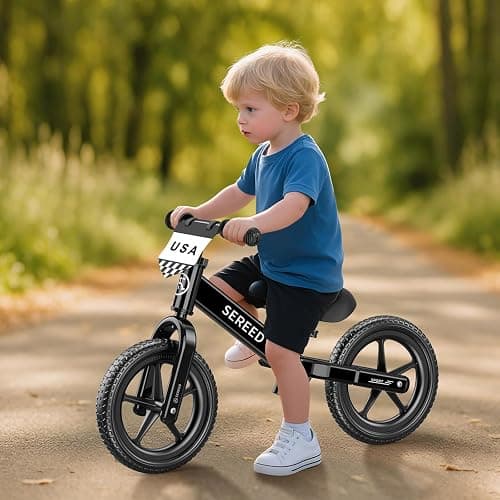 SEREED Toddler Balance Bike 2 Year Old, No Pedal Kids Toy Bike for 2-5 Years Old, Tool-Free Adjustment, Gift for 2-3 Girls, Customize Plate with 3pcs Stickers (Black) thumbnail 9