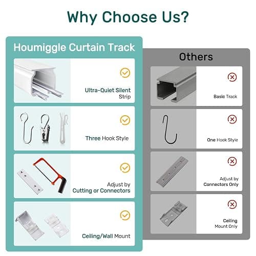 Houmiggle Ceiling Curtain Track System with Wall Mount, Silent Curtain Rail for Room Divider with Three Types of Hooks, 6ft - 9ft, White thumbnail 6