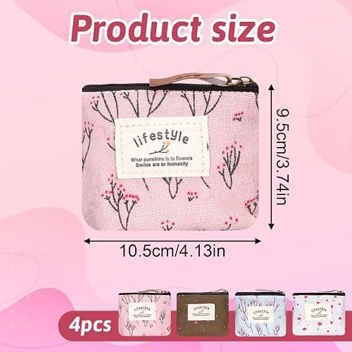 Mini Makeup Bag, 4 Pcs 4×3.7 Inch Linen Floral Small Makeup Bag for Purse Portable Small Zipper Pouch Cute Fabric Mini Cosmetic Bags for Women Girls Home Travel Lipstick Coin Cards Storage (4 Style) thumbnail 3