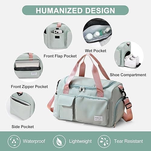 Small Gym Bag for Women, Travel Duffle Bag Carry On Weekender Bag with Shoe Compartment thumbnail 6