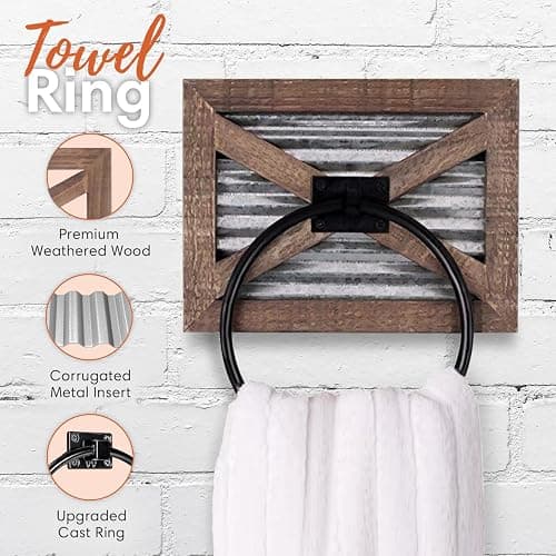 Autumn Alley Farmhouse Toilet Paper Holder and Rustic Towel Holder Set, Wall Mount, Rustic Wall Toilet Paper Holder and Bathroom Hand Towel Holder Decor, Wooden Brown thumbnail 4