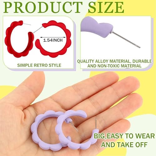 Sasylvia 16 Pairs Colored Hoop Earrings for Women Matte Colorful Hoop 80s Retro Neon Summer Drop Earrings thumbnail 2