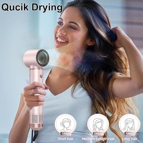 5 in 1 Hair Styler & Hair Dryer Brush, Low-Speed Negative Ionic Air Styler Drying, Multi Hair Styler, Professional Blow Dryer Brush for Curling Volumizing Straightening Styling(Pink) thumbnail 2