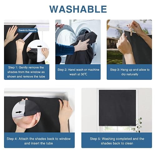 LazBlinds 100% Blackout Roller Shades, No Tools No Drill Cordless Blinds for Windows, Thermal Insulated UV Protection Privacy Window Shades for Bedroom (36''W x 72''H, Black) thumbnail 5