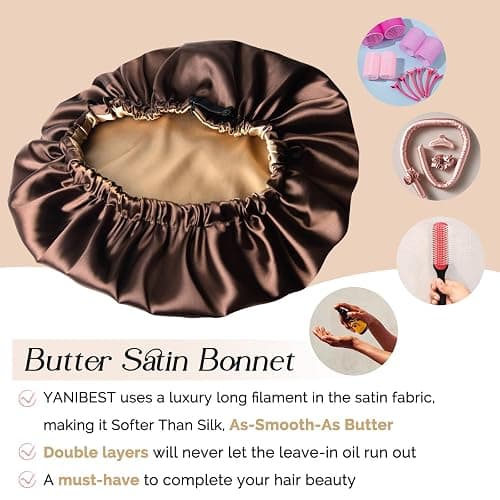 Yanibest Double Layer Satin Bonnet Silk Bonnet for Sleeping Adjustable Hair Bonnet for Women Curly Natural Hair thumbnail 6