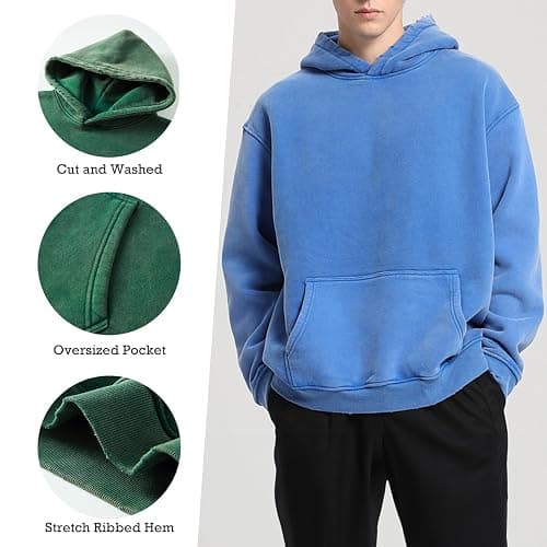 FAIABLE Womens Oversized Acid Wash Hoodie Unisex Heavyweight Cotton Hoodies Fleece Vintage Washed Sweatshirt Women Men thumbnail 3