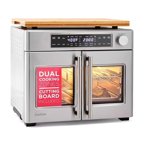 Ivation Dual Zone Air Fryer French Door Oven - 32 Quatity Convection Toaster Combo, 10-in-1 Multifunction Up to 450° - 1800W - Temperature Control, Timer - Stainless Steel - Dehydrate, Bake, Roast - Image 1