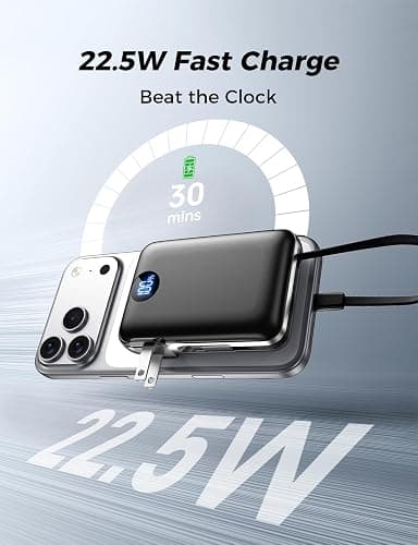 Portable Charger with Built in Cables & Wall Plug,10000mAh Power Bank, 4 Outputs,22.5W USB C Fast Charging,Slim Travel Essential Battery Pack with LED Display for iPhone 17/16/15/14 Series, Samsung thumbnail 2