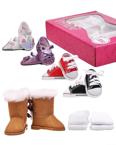 Prollete 18 inch Doll Shoes - 7 Pairs with Gift Box - Image 1